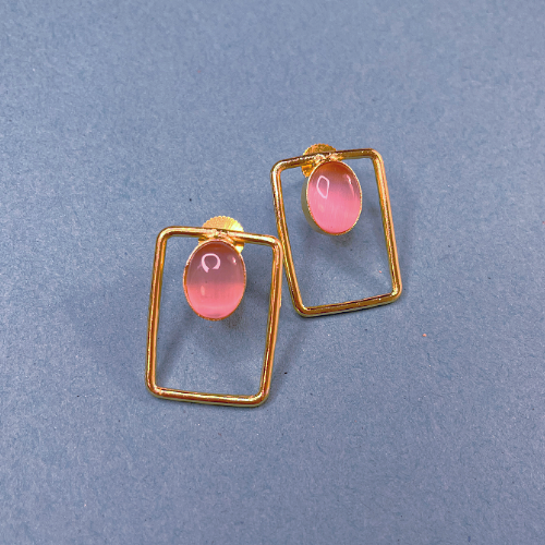 Elegant Square Pink Imitation Earrings