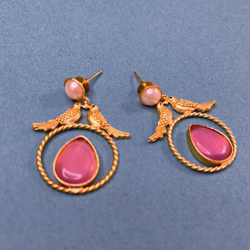 Charming Birds Pink Dangle Earrings