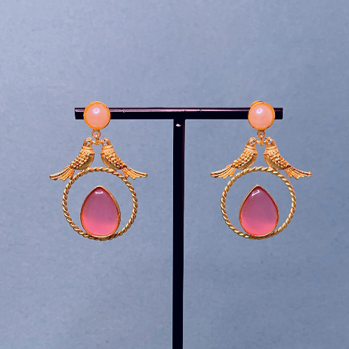 Charming Birds Pink Dangle Earrings