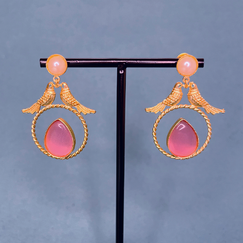 Charming Birds Pink Dangle Earrings