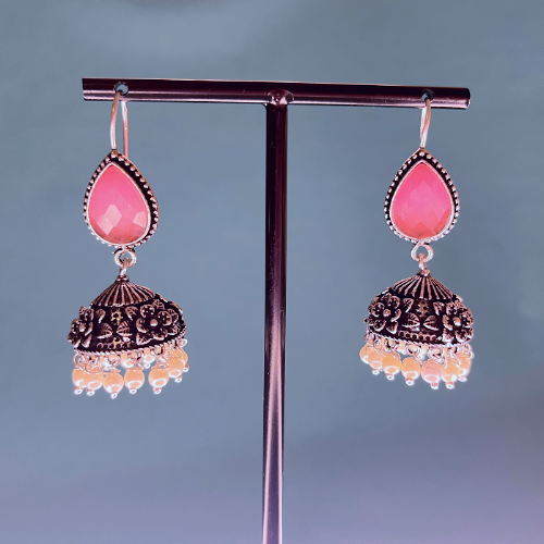 Traditional Jhumka with pink touch Earrings