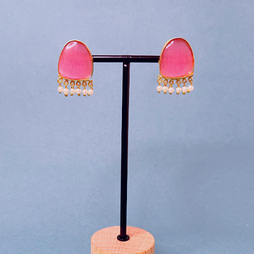Bold Big Pink Rock Imitation Earrings