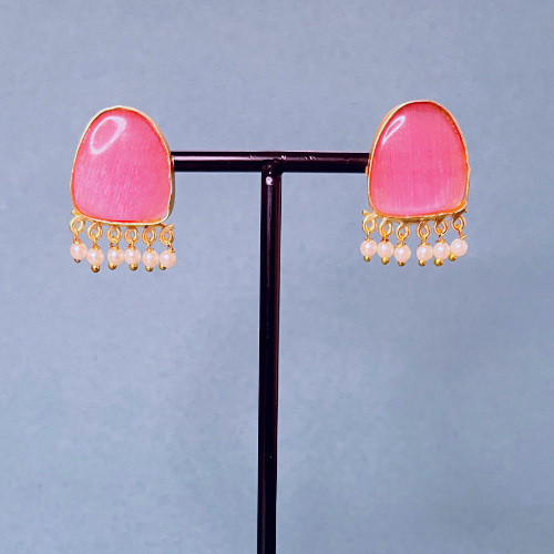 Bold Big Pink Rock Imitation Earrings