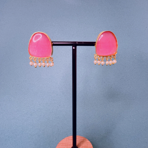 Bold Big Pink Rock Imitation Earrings