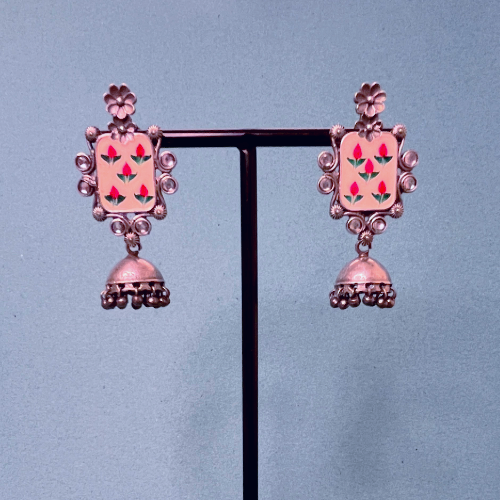 raditional Pink Rajasthani Jhumka Earrings