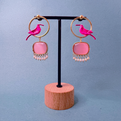 Whimsical Pink Bird Dangle Earrings