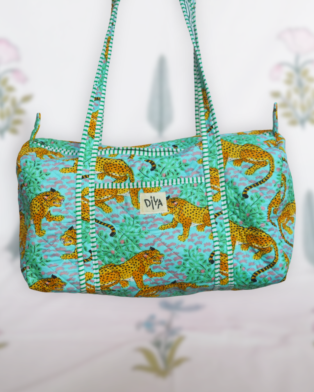 Lime Cheetah Floral Travel Bag
