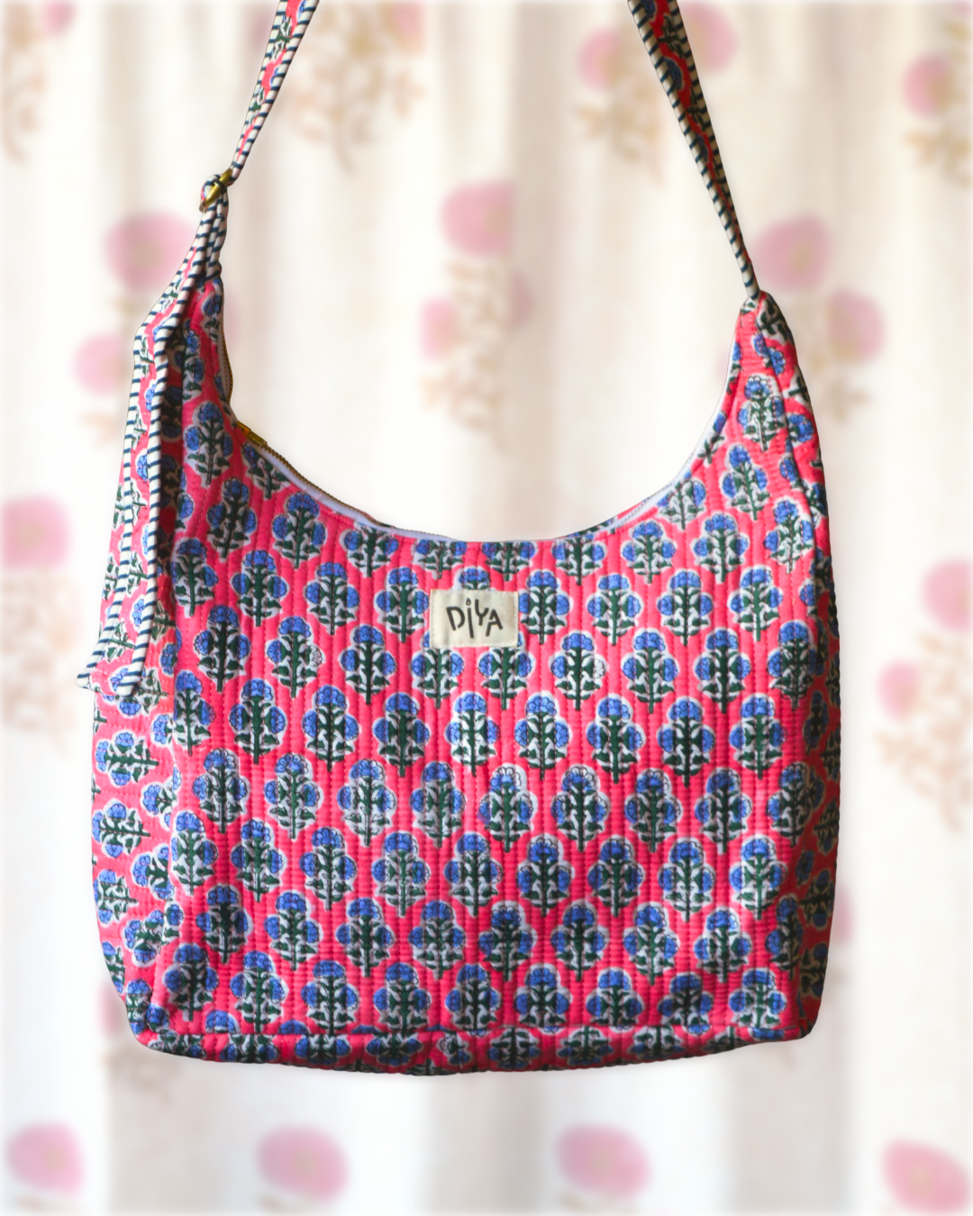 Blush Pink & Blue Floral Shoulder Bag
