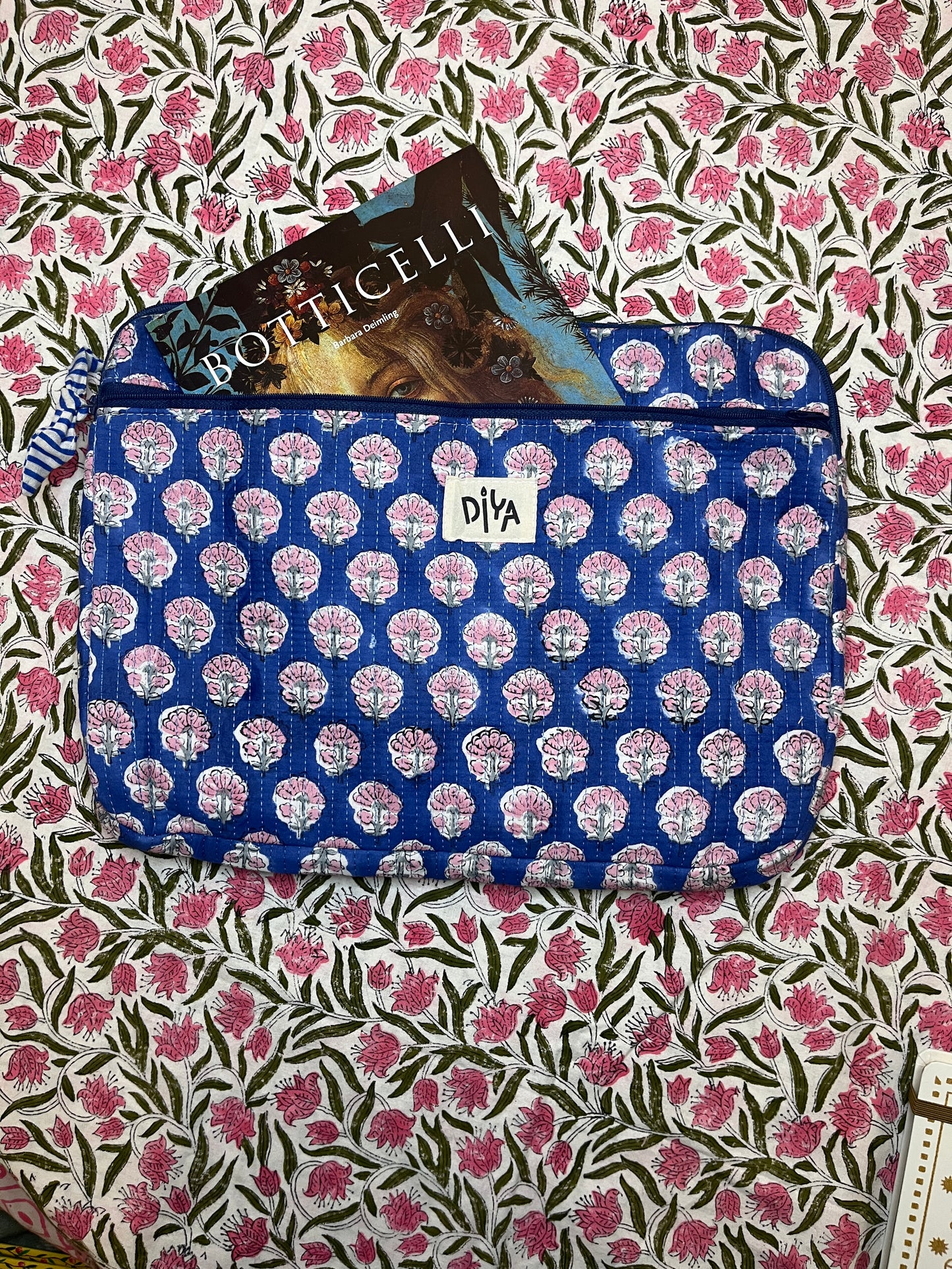 Blue Motif Cotton Laptop Sleeve