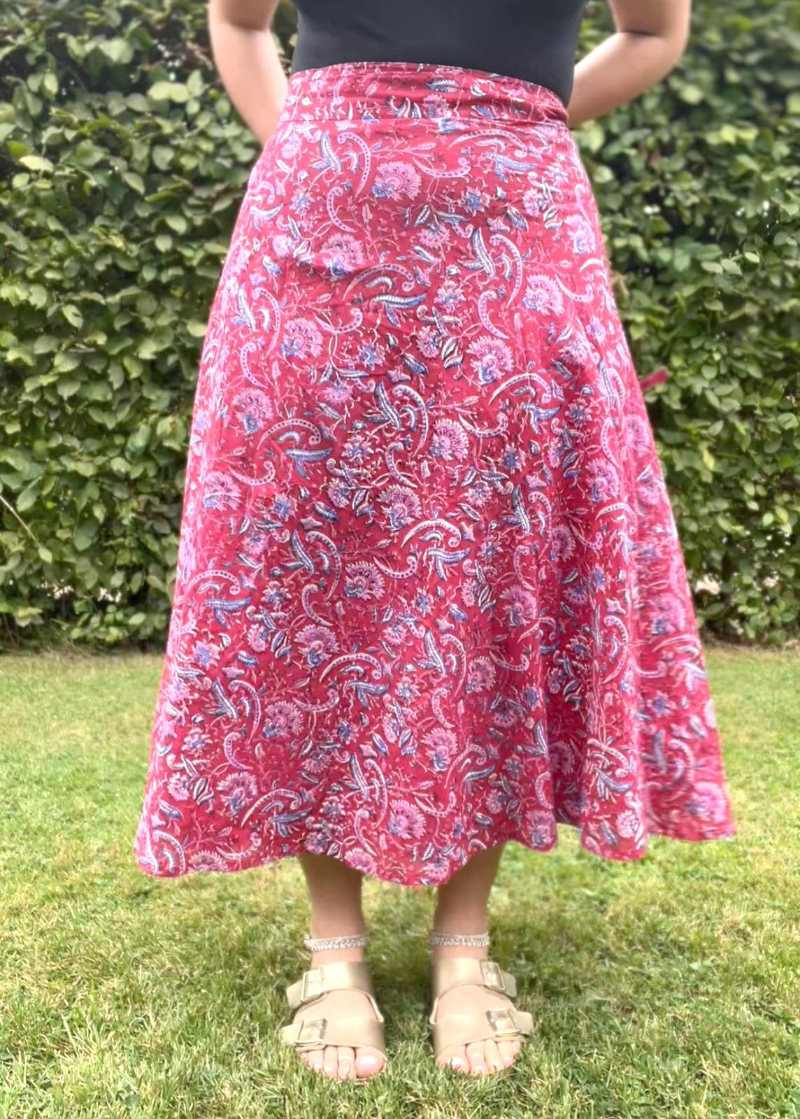 Red Floral Wrap Skirt