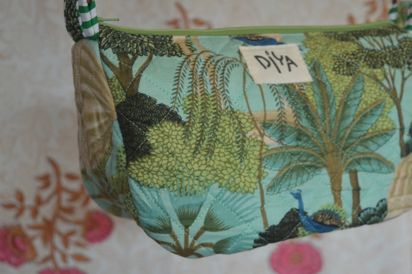 Peacock Print Cotton Crossbody Bag