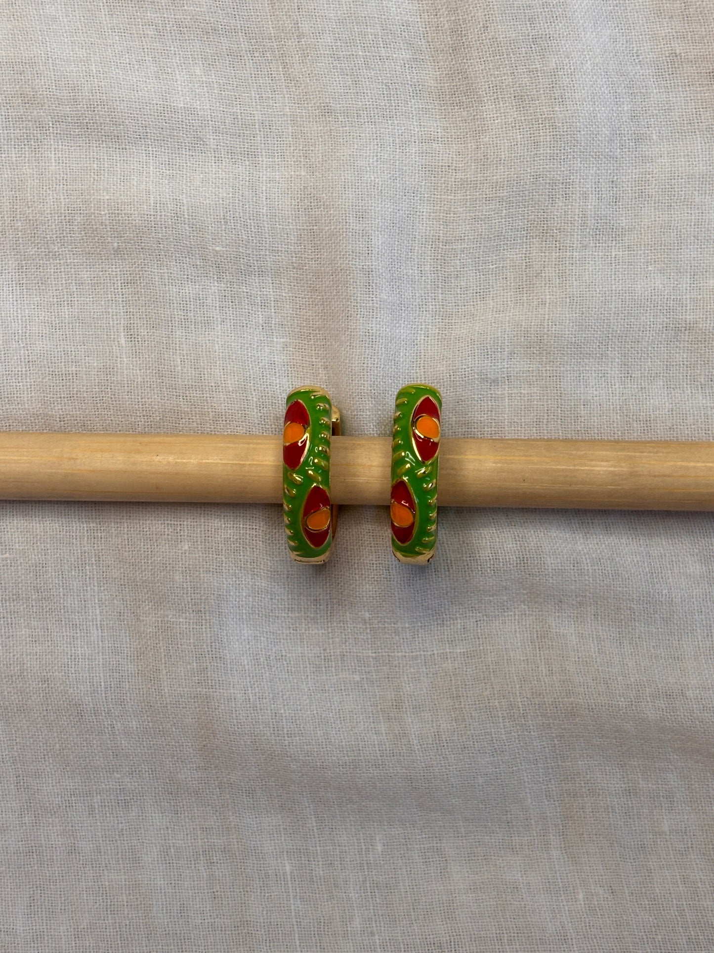 Green and Red Snake Eye Mini Hoops