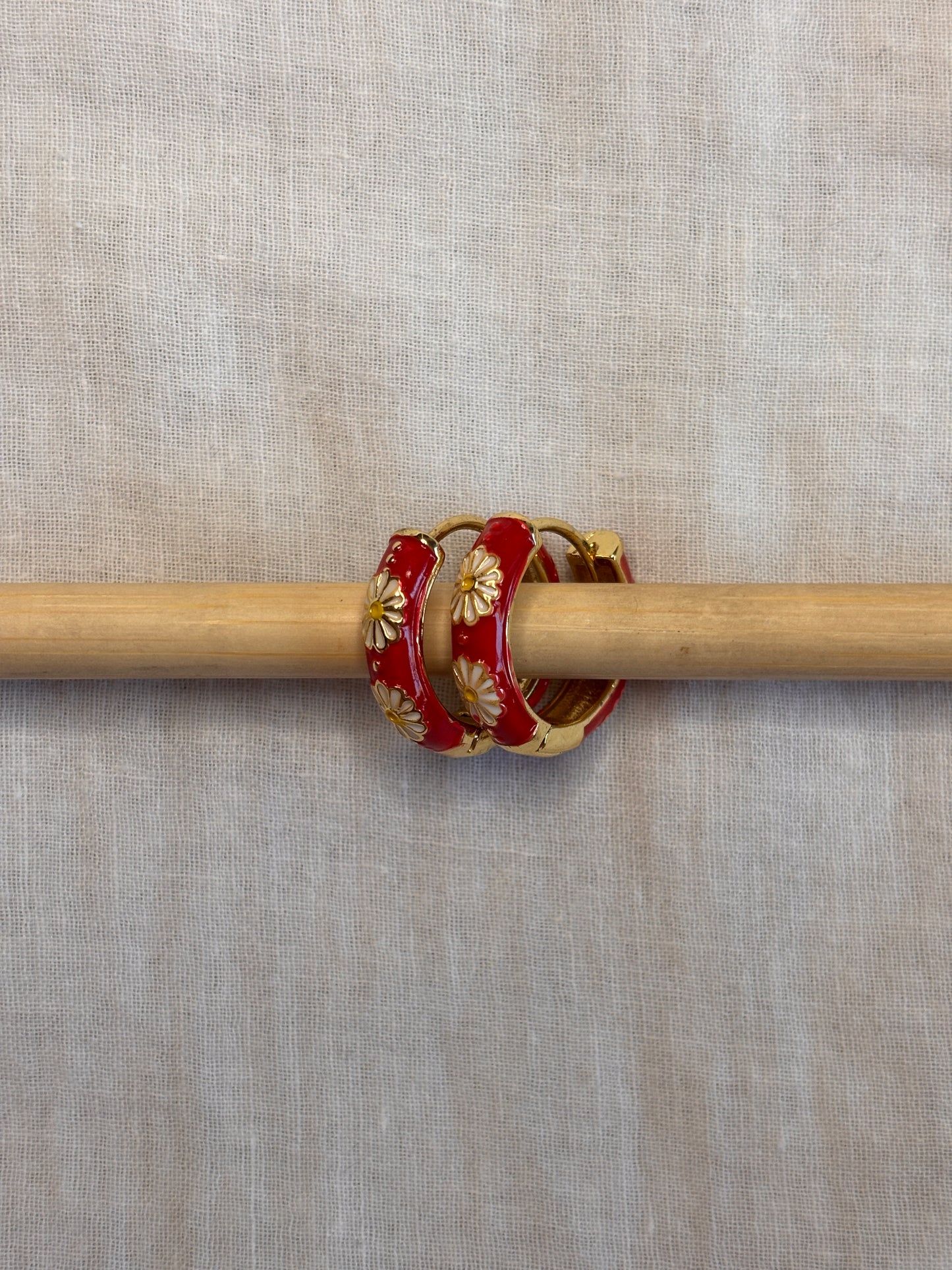 Red Daisy Mini Hoops