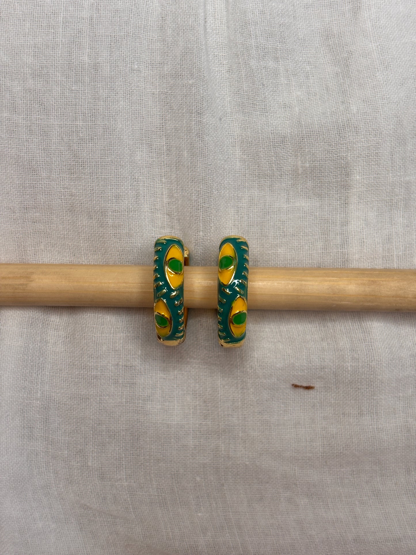 Green and Yellow Snake Eye Mini Hoops