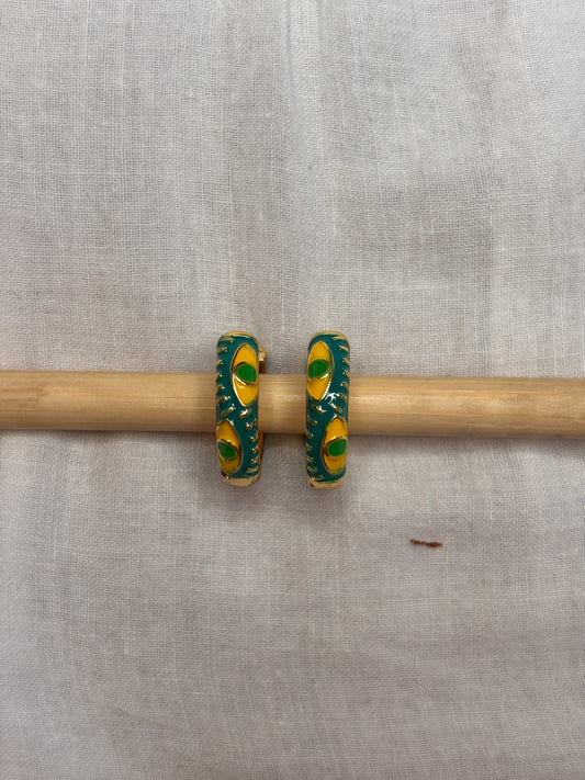 Green and Yellow Snake Eye Mini Hoops