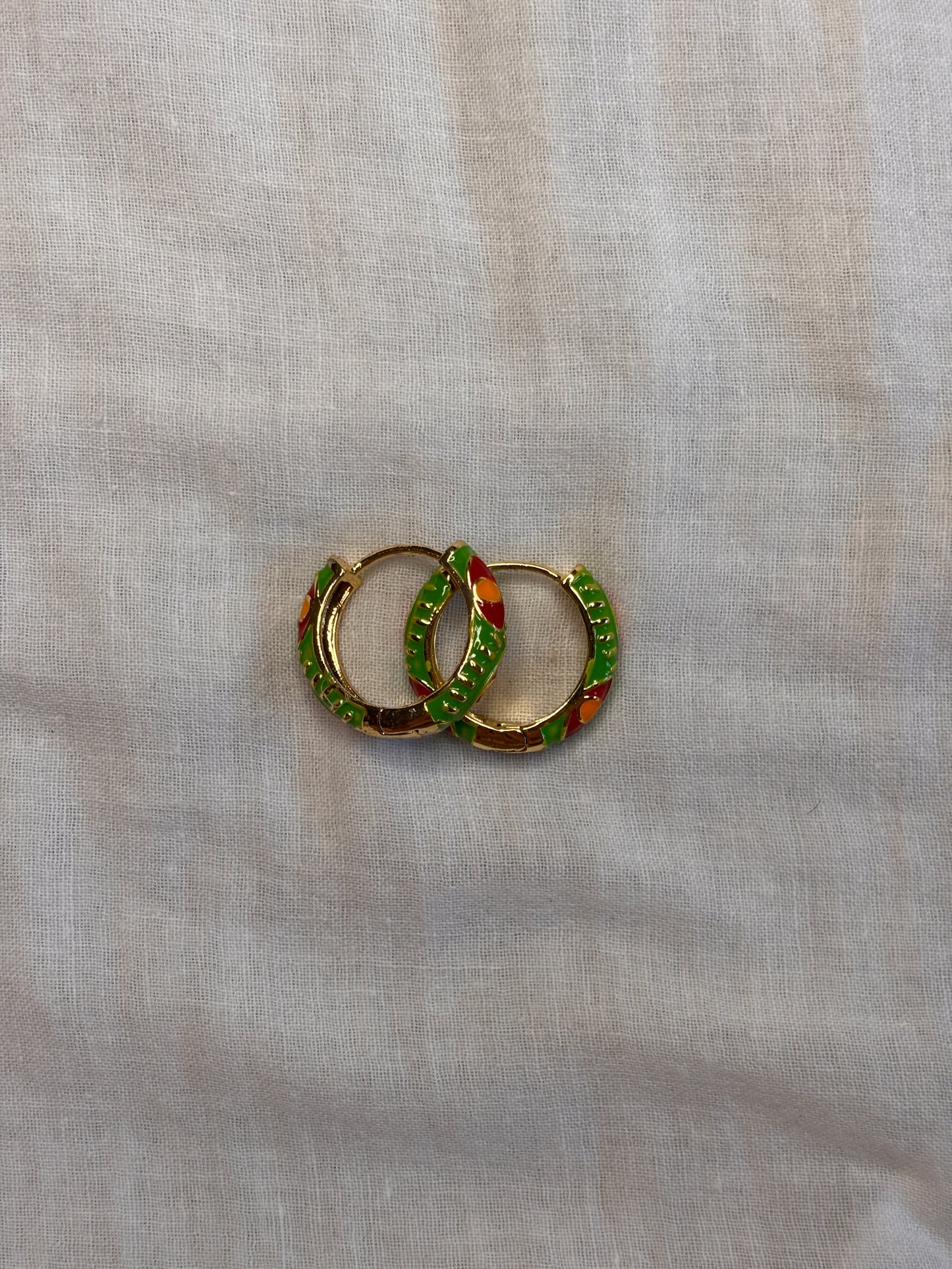 Green and Red Snake Eye Mini Hoops
