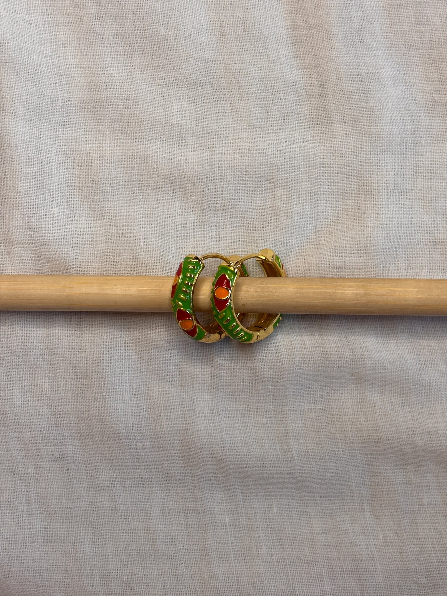 Green and Red Snake Eye Mini Hoops
