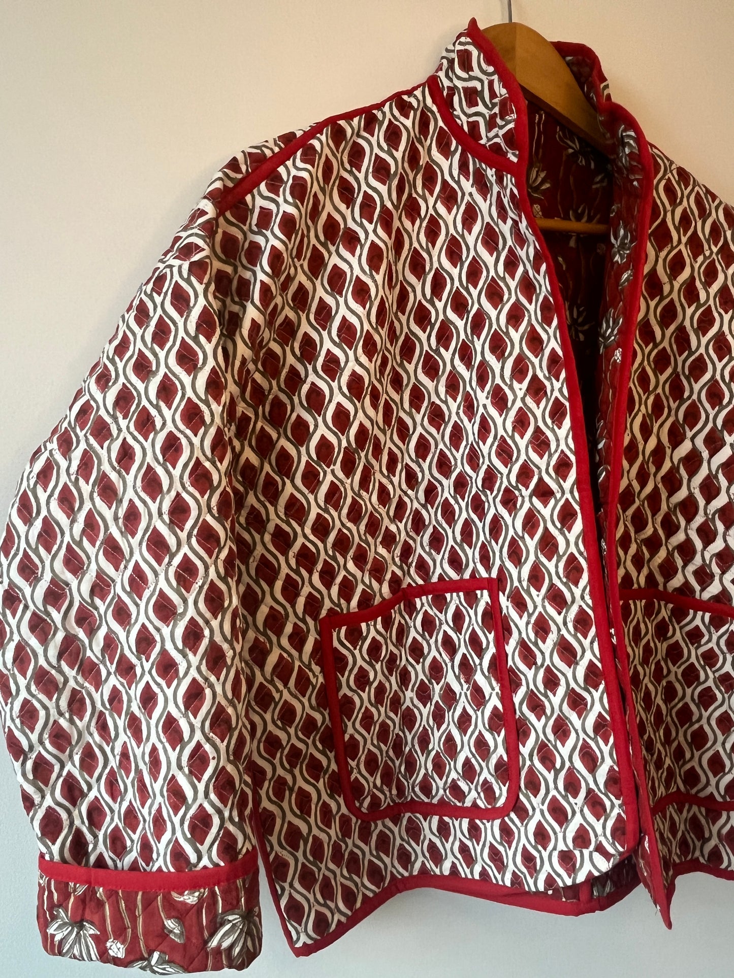 Red & White Floral Reversible Quilted Jacket