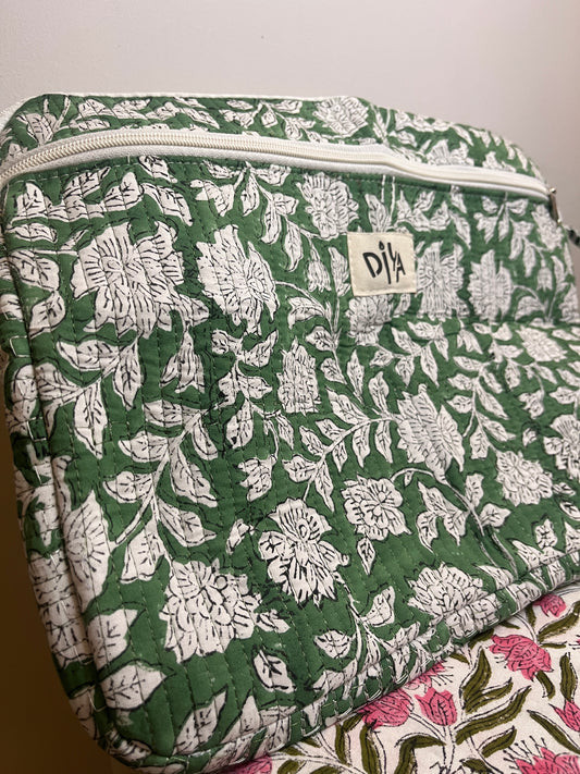 Mint Green Floral Cotton Laptop Sleeve