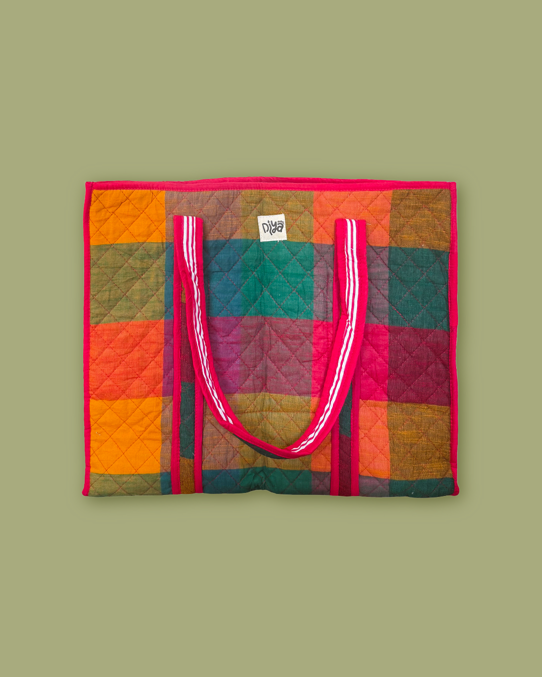 Green Madras Laptop Tote Bag