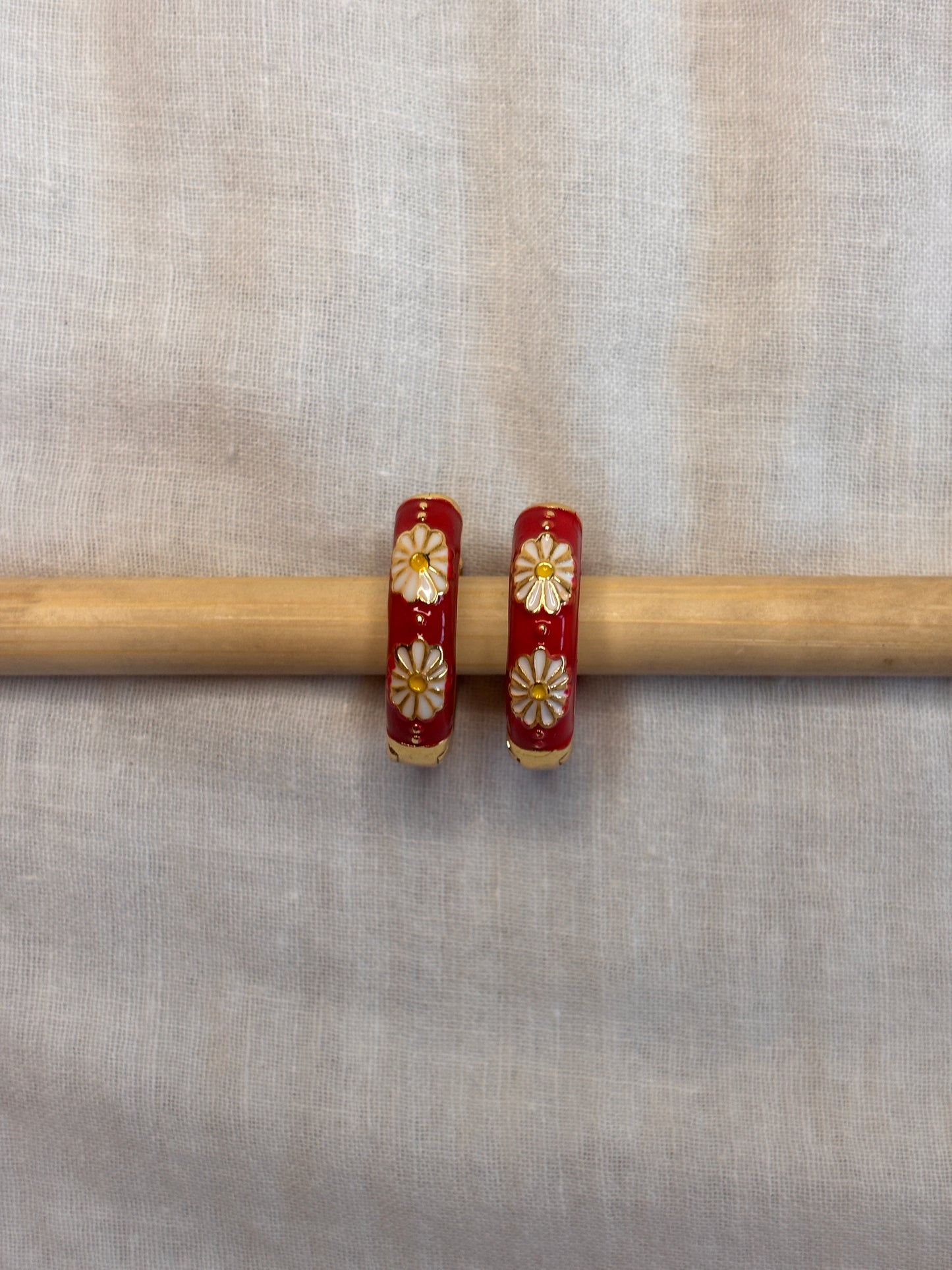 Red Daisy Mini Hoops