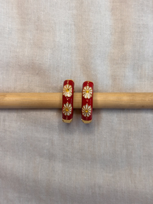 Red Daisy Mini Hoops