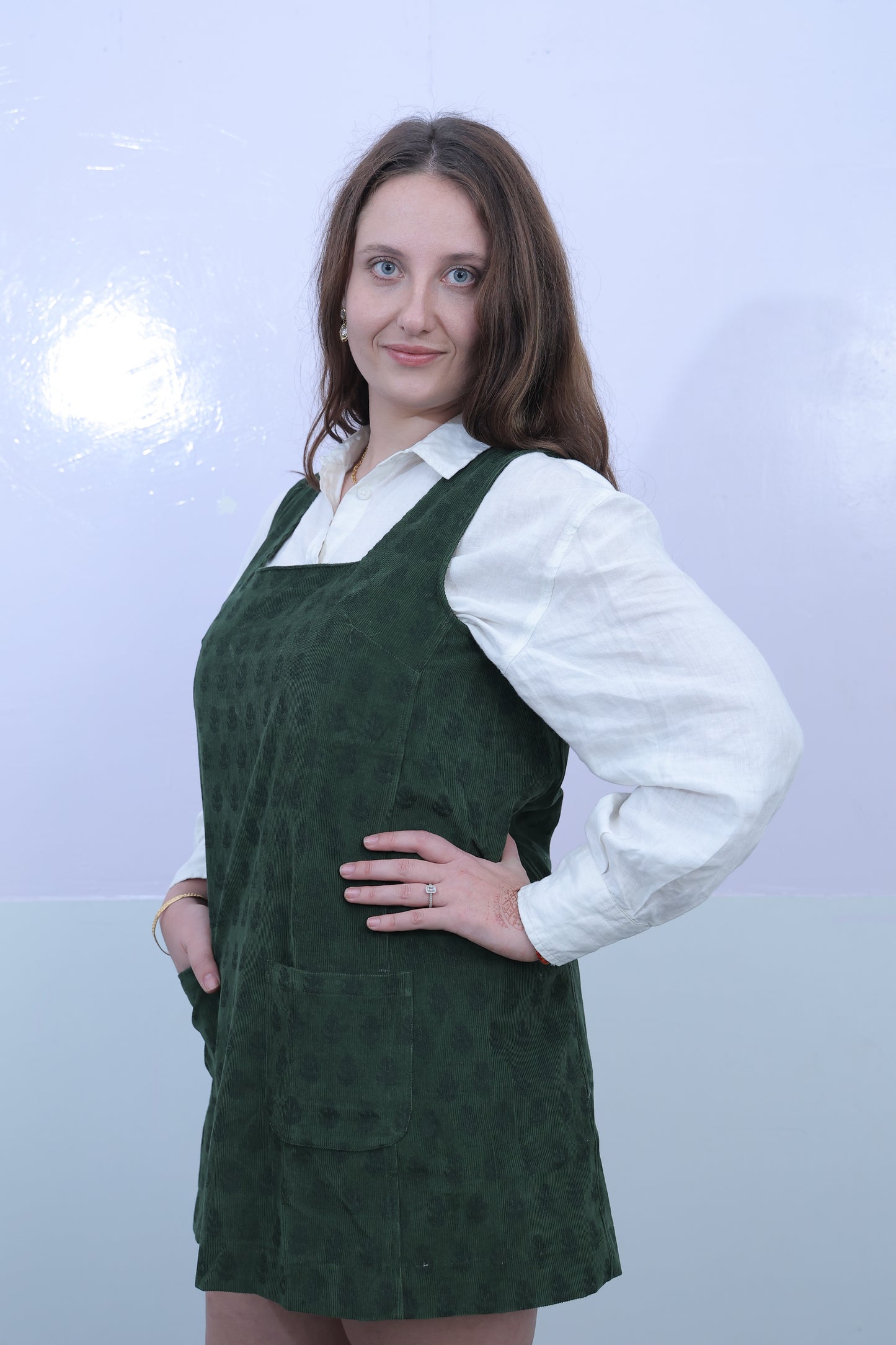 Sage Green Motif Cord Dress