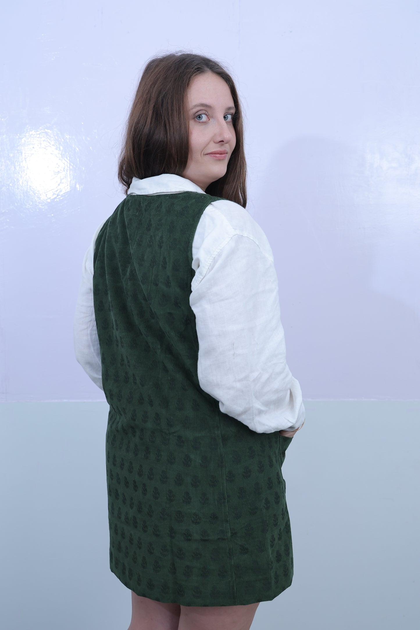 Sage Green Motif Cord Dress