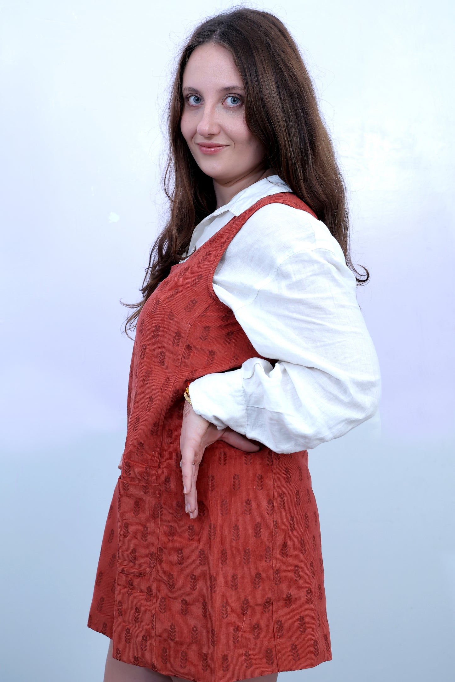 Crimson Red Motif Cord Dress