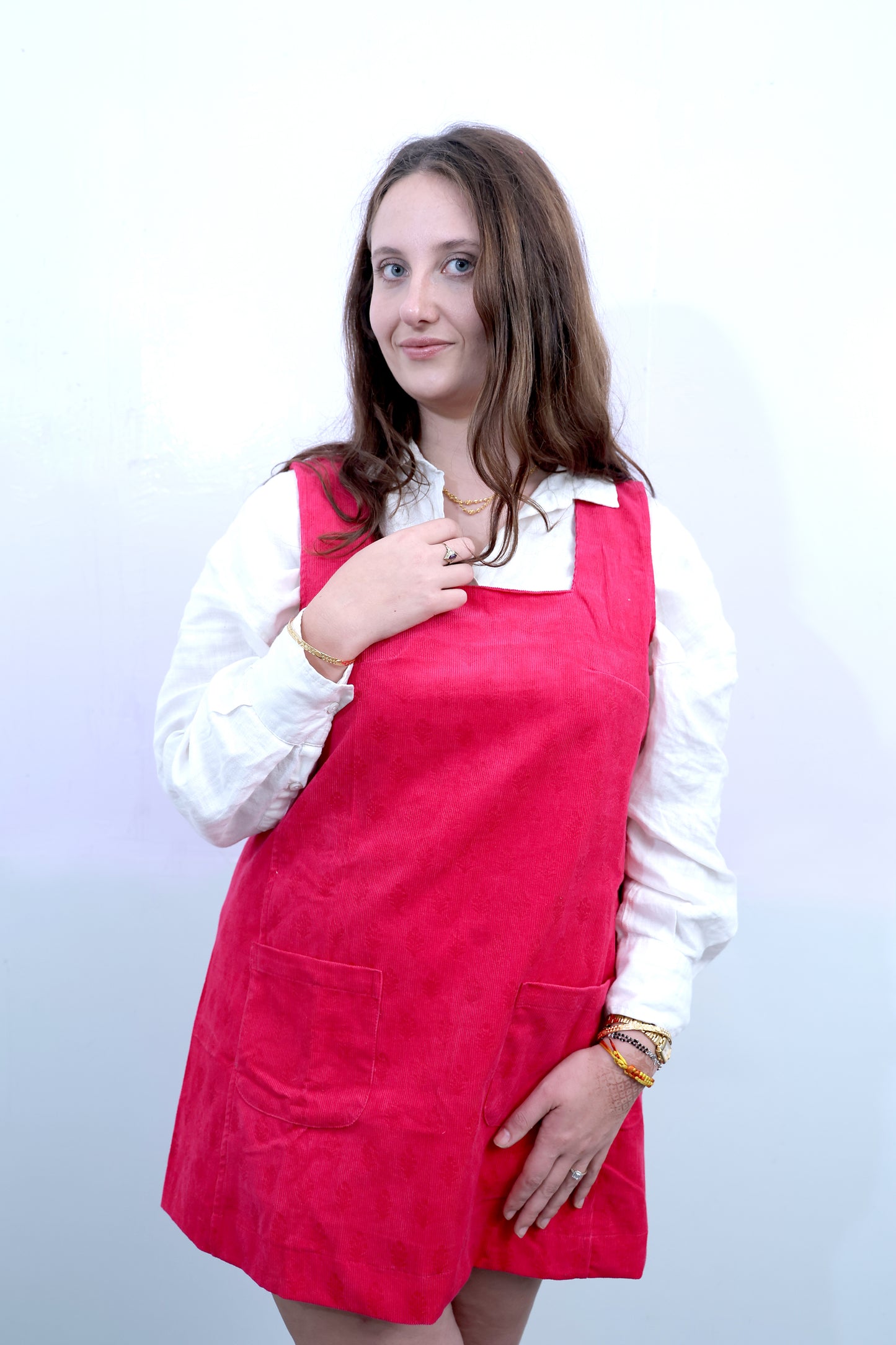 Blush Pink Motif Cord Dress