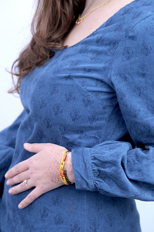 Blue Cord Full Sleeve Dress