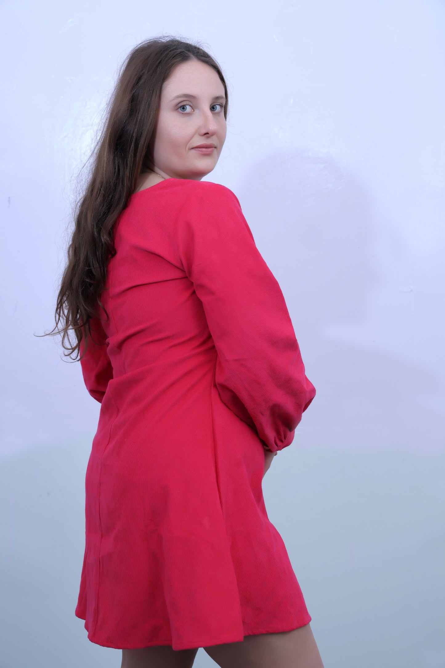 Pink Cord Full Sleeve Dress