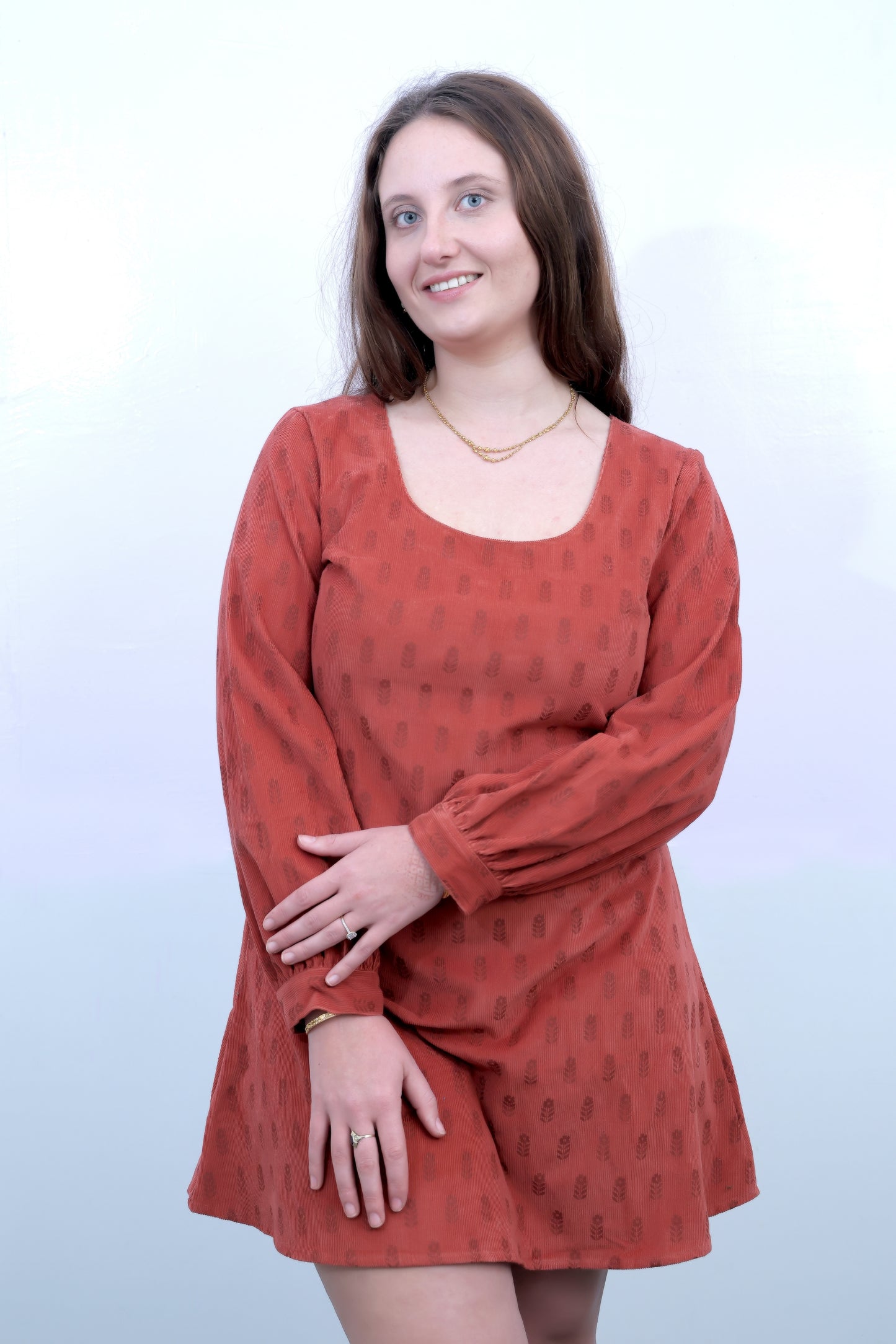 Orange Cord Full Sleeve Dress