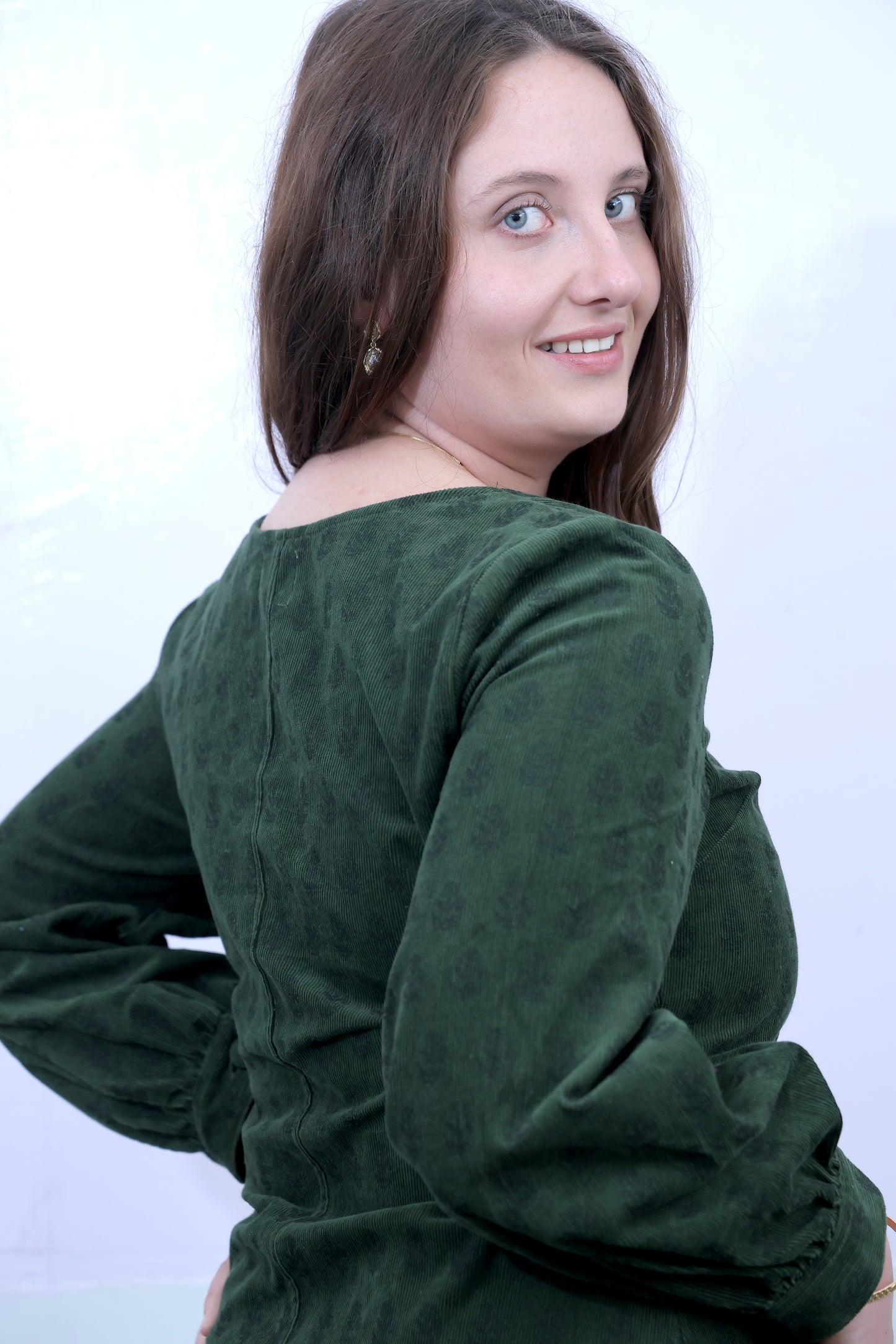 Green Cord Full Sleeve Dress