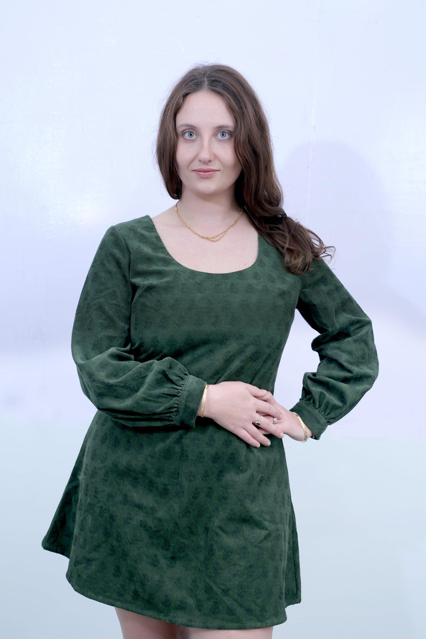 Green Cord Full Sleeve Dress