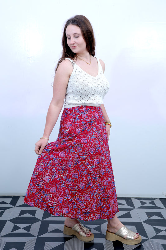 Red Floral Wrap Skirt