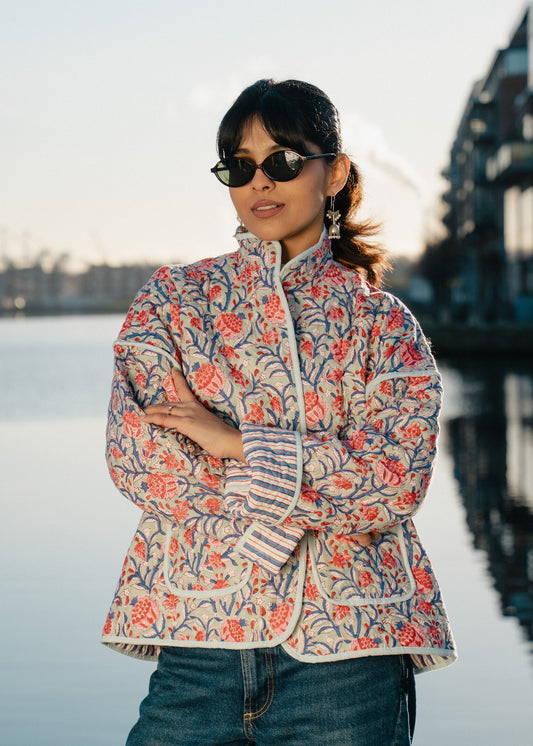 Blue Stripped Quilted Jacket