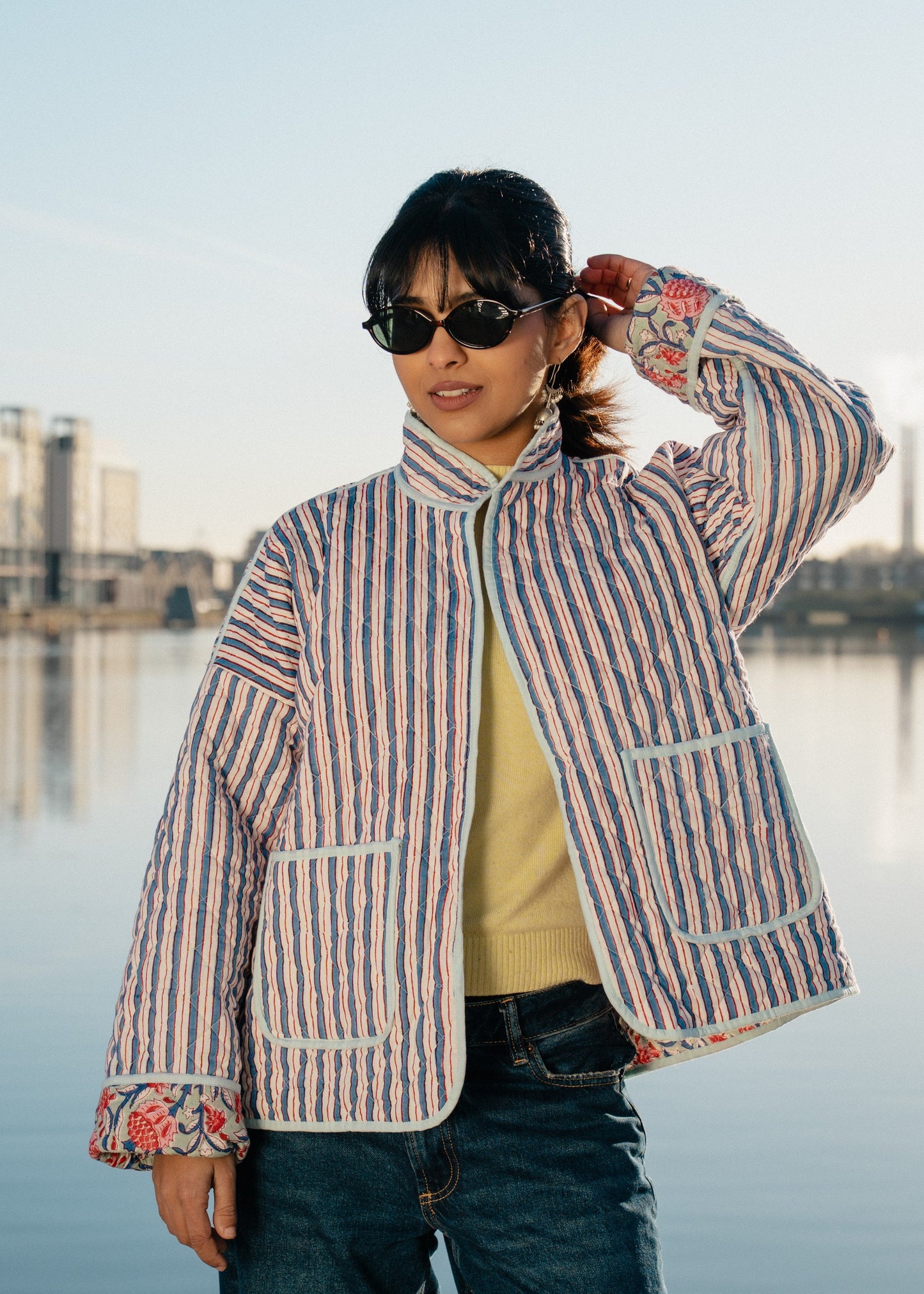 Blue Stripped Quilted Jacket