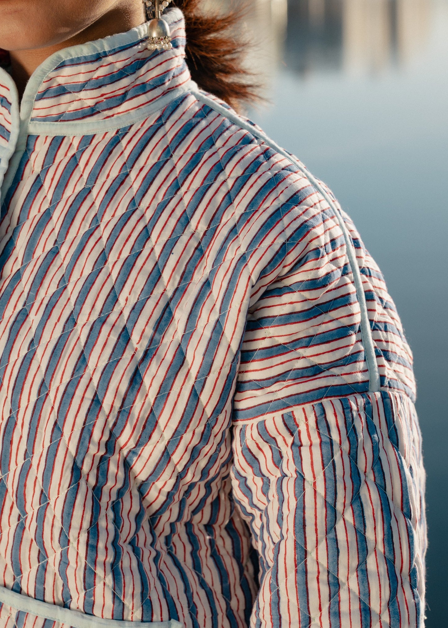 Blue Stripped Quilted Jacket