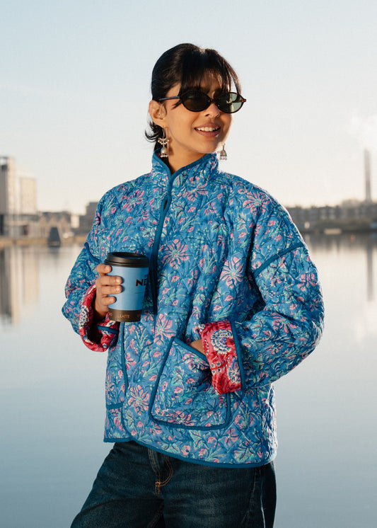 Red & Blue Reversible Quilted Jacket