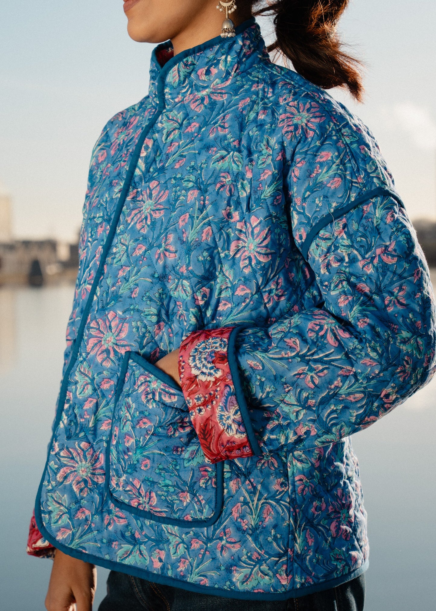 Red & Blue Reversible Quilted Jacket