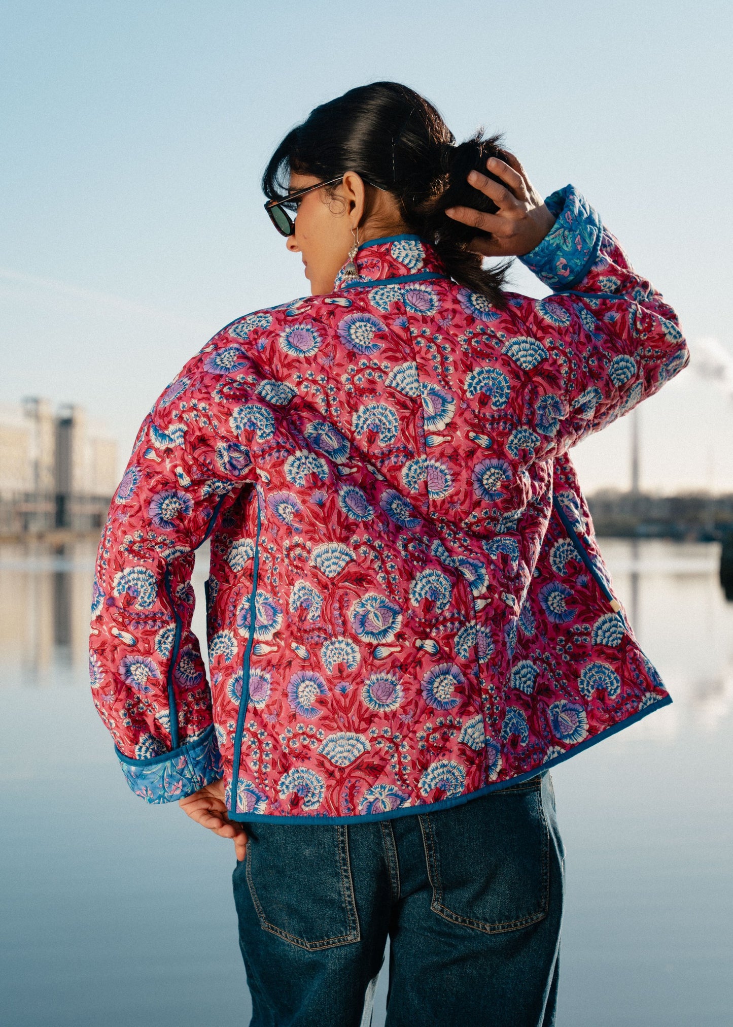 Red & Blue Reversible Quilted Jacket