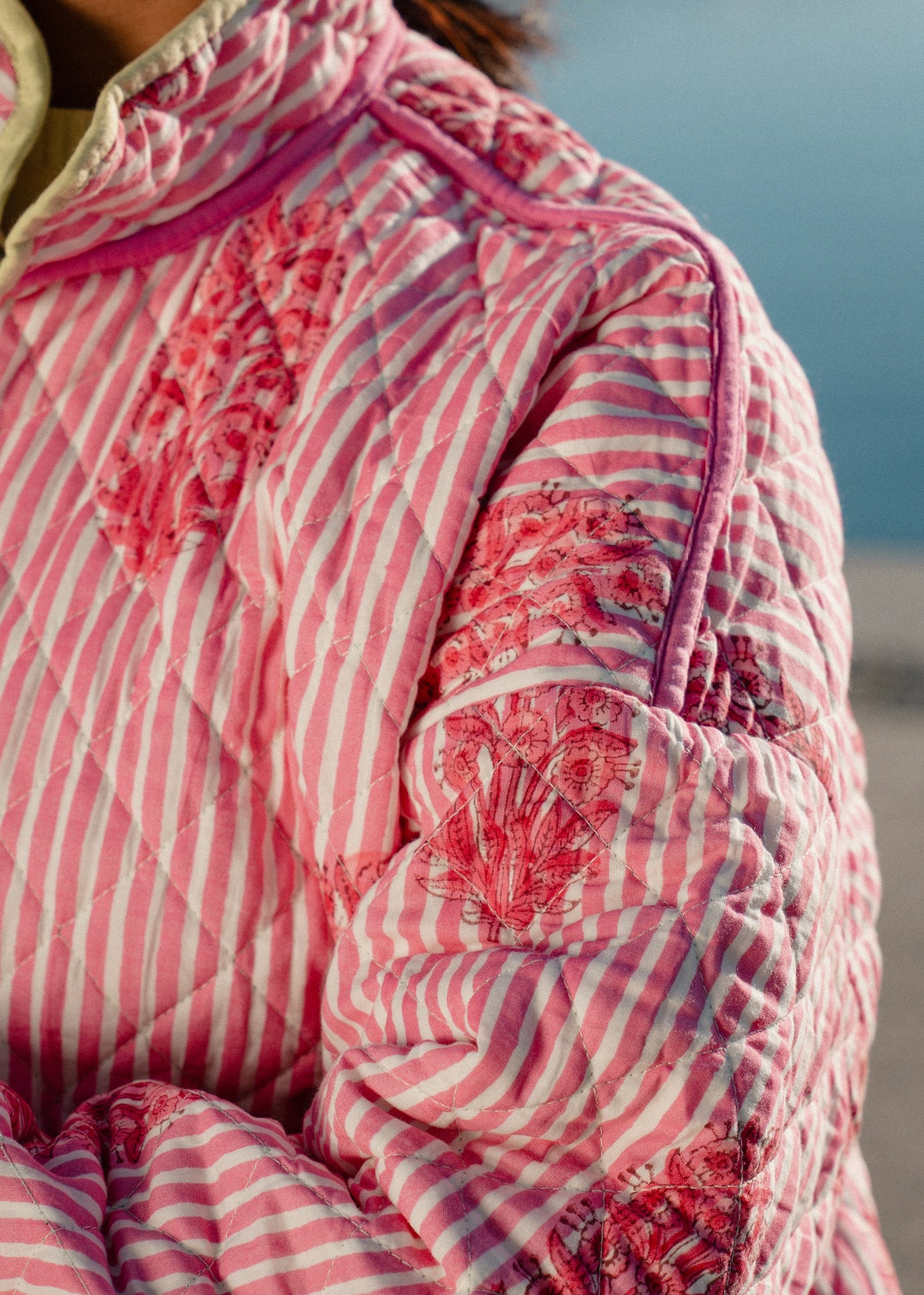Mint Green & Pink Floral Reversible Quilted Jacket