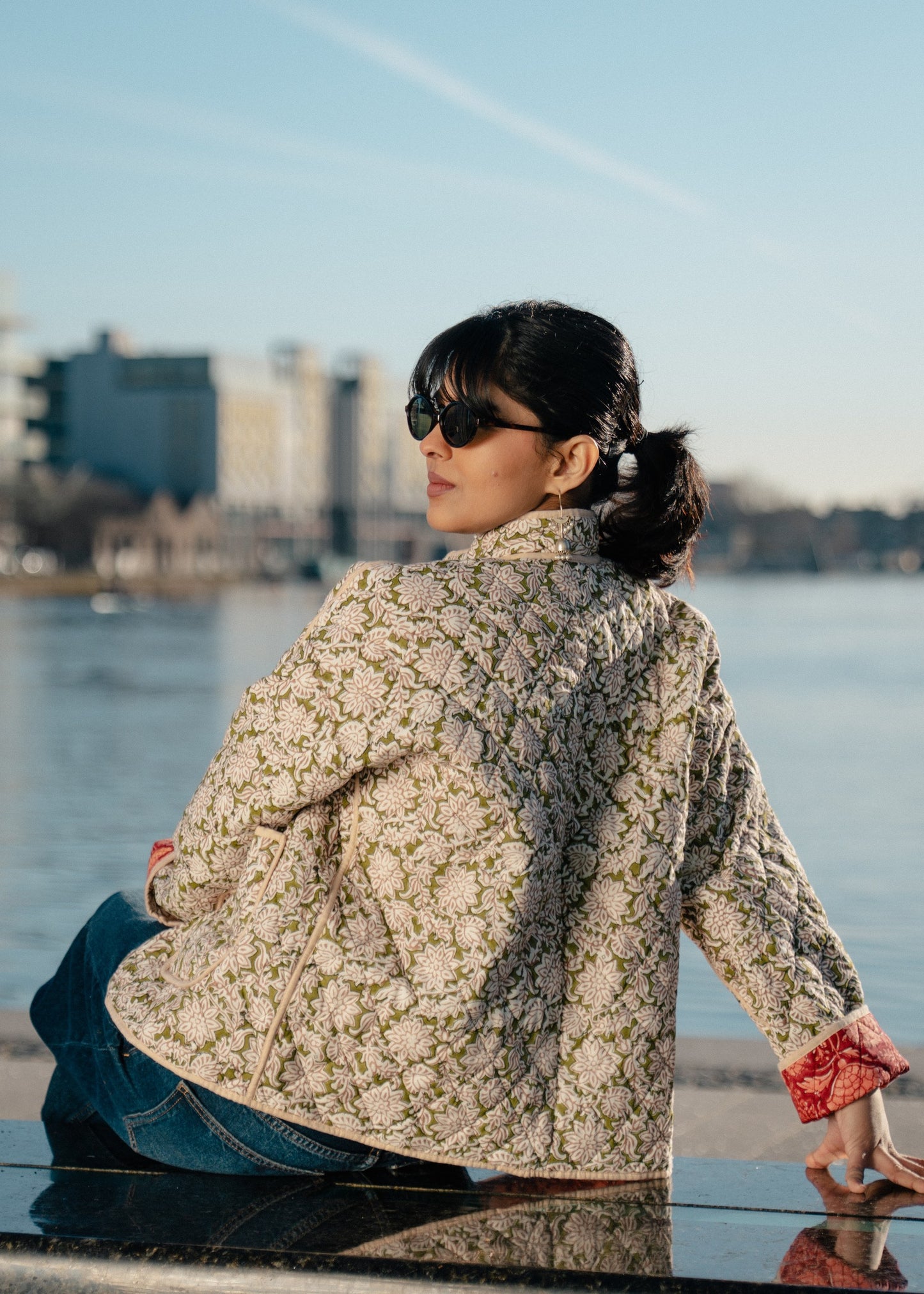 Rust Red & Green Reversible Quilted Jacket
