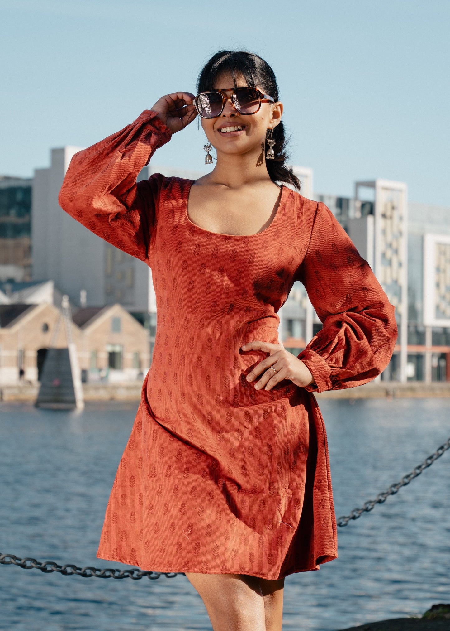 Burnt Orange Long Sleeves Dress