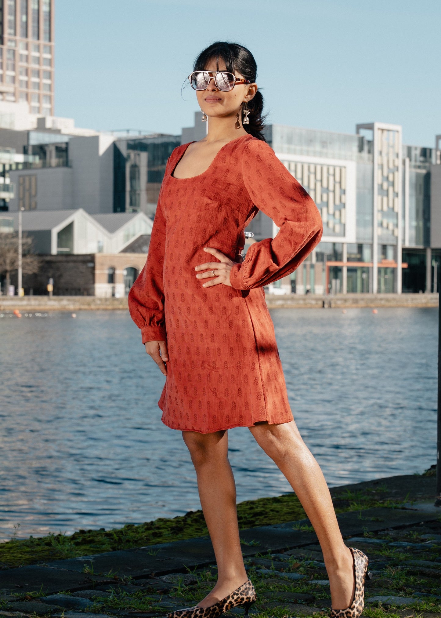 Burnt Orange Long Sleeves Dress