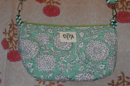 Green & White Floral Crossbody Bag