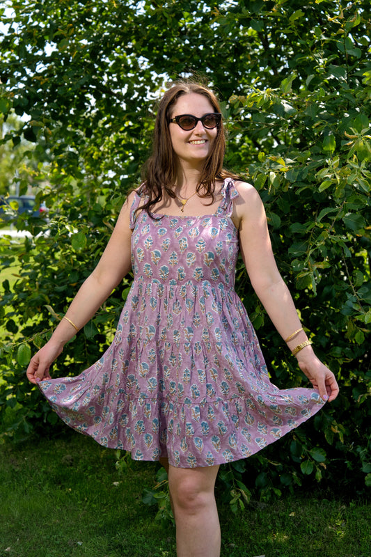 Lavender Block Print Dress