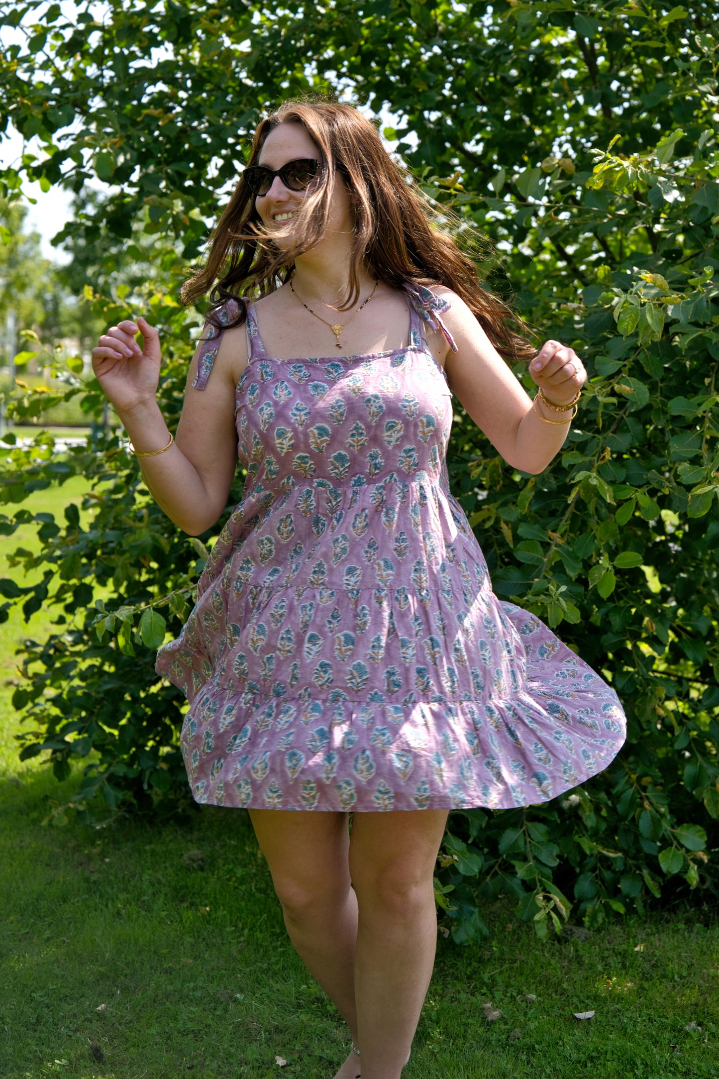 Lavender Block Print Dress