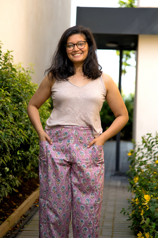 Lavender Block Print Pants